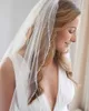 2021 One Layer Short Crystal Beading Edge Soft Tulle Elegant Bridal Net Wedding Veil with Metal Comb Welony lubne X0726