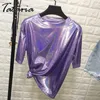 Tataria T-Shirt Women Summer Tops for Sparkling Reflective Short-sleeved Female Casual Tshirt StreetwearT-shirt Girl 210514