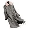 Damesbont Faux Tweed Wol Real Coat Afneembare Natuurlijke Lamsvoering 2021 Lange Winterjas Dames Mink Collar 38322 WYQ3933