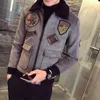 Gruby zamszowy płaszcz Męskie zimowe ciepłe kurtki męskie futro kołnierz Ekkek Slim Fit Parka Bombowiec Homme Pilot Kurtki Streetwear Męskie ubrania 210527