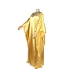 Casual Dresses Charming Silk Fabric Women Party Gold Color Lace Applique Round Neck Beading Loose Arabic Robes Muslim Middle