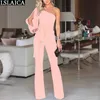 JUMPSUIT WOMAN Long Sleeve One Shoulder Hollow Out High Waist Summer Woman Jumpsuit Solid Color Party Club Romper Lady 210515
