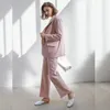 Plus -storlek Vintage Ladies Suits Solid Pink Loose Casual Women Jacket Bleiser Mujer Korean Stylish Office Pant Suit MM60NTZ Women's Two Piece