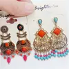 Palace Bohemian Dangle Earrings For Women Fashion Vintage Exaggerated Gemstone Gold Eardrop Ethnic Classical Drop-Shaped Jewelry