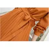 Women Clothing Autumn Runway Designer Long Sleeve Pleated Dresses Fashion Bow Belt Korea Dress Vestidos 210520