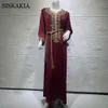 Siskakia satijn maxi jurk voor vrouwen elegante etnische borduurwerk vergulde jalabiya moslim Dubai Arabisch Marokkaans kaftan robe groen 210730