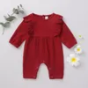 赤ちゃんのフリルのロンパース幼児の幼児の綿リネンジャンプスーツボディスーツ長袖の赤ちゃんジャンプスーツ服M3845