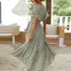 BOHO Maxi Dress Dress Donne Estate Elegante V-Neck Cross Polka Dot Belt Belt Belt Vintage Dress Beach Femmina Vestido 210508
