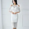 女性オフショルダードレスラップvestidos de Mujer Roupas Vestido Largo Veranoカクテルパーティーペンシルショート210603