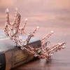 Vintage Barok Yuvarlak Taç Gelin Düğün Saç Aksesuarları Kristal Büyük Takı Pageant Kral Kraliçe Tiara 210707