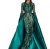 Arabic Style Emerald Green Mermaid Evening Dresses Sexy Sheer Lace Hand Sequins Elegant Said Mhamad Long Prom Gowns Party Wear9555444