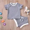 Été bébé vêtements ensembles fille costume bébé Pit rayé coton côtelé haut à manches courtes + Shorts nouveau-né tenues M3965