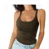 O nacke sommar knit ärmlös kvinna sexig grundläggande t-shirt vit av axel ribbed tank top casual comfortabl sold färg