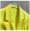 New design womens Spring autumn fashion neon yellow color medium long slim waist blazer suit coat plus size casacos SML