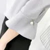Yaz Şifon Gömlek Beyaz Bluz Ofis Lady Kadınlar Tops Katı Boncuklu Yarım Flare Kollu OL Stil Gevşek O-Boyun Blusas 10167 210417