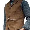2021 Groom Vests Brown Tweed Groomsmen Wool Herringbone 3スタイルメンズスーツ服装スリムフィットメンズドレスベストカスタムWeddi300e