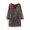 ZA FRANTED SEQUIN MINI JURK Dames O Neck Lange Mouw Elegante Party Jurken Vrouw Mode Back Hals Vintage Vestidos 210602