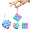 Rainbow Key Chain Pandent Pop It Fidget Toy Sensory Push Bubble Autism Special Needs Anxiety Stress Reliever Square Heart Keychain Decompression Toys for Kids Adult