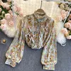 Singreiny Women Boheemse bloemenblouse Korean Sweet Puff Sleeve Single Breasted Tops Spring Elegante Mode Print Casual Blouses 210419