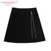 AELEGANTMIS Tecido De Camurça Alta Cintura Chique Mulheres Mini Saia Elegante Preto Casual Slim Summer Short Senhoras A-Linha S 210607