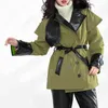 Safari style double boutonnage dames manteau printemps automne manches longues plus taille vert pardessus veste décontractée 8Q62306 210510