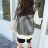 Yedinas Femmes Vest Pull Sweater V Couleur Sans manches Sans manches Vintage Vintage Gilet De La gilet Houndstooth Chic Oversize Tops 210527