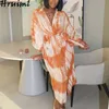 Plus Size Dress for Women Batwing Sleeve Loose Ladies Maxi Oversize Sashes Nightwear Casual Autumn Orange Home Clothes 210513