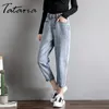 Hoge taille jeans casual vintage gewassen vriendje vrouw denim broek plus size katoen losse straat stijl 210514