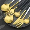 24pcs Gold Dinnerware Set Couteau en acier inoxydable Fourchette Cuillère Argenterie Couverts Cuisine Couverts Service pour 6 210928