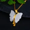 Ubestnice Classic Genuine 18k Geel Goud Natuurlijke Witte Jade Butterfly Hanger Fijne Sieraden AU750 Kettingen voor Dames Party Gift