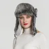 100 % echte Rex-Kaninchen-Pelzmütze für Damen, russische Uschanka-Flieger-Trapper-Schnee-Ski-Mütze, Ohrenklappen-Winterfell-Bombermütze S2845