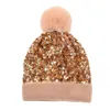 Sequins Knitted Hats Pompom Removable Winter Outdoor Beanie Warm Fashion Skull Caps Woolen Street Windproof Stretch Crochet Ear RRE11178