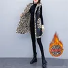 Zimowe kobiety długie kamizelki panie kapturze lampart kamizelka z kieszeniami projektant moda elegancki luźny skórzany ciepły płaszcz 210513
