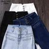 Tallas grandes Botón de cintura alta Blanco Azul Corte flaco Jeans Terciopelo 5XL Streetwear Super Stretch Bodycon Casual Denim Warm Fleece 211129