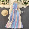 Vår temperament vestidos feminin strapless sling kvadrat krage regnbåge gradient färg bantning semester midi klänning c361 210507