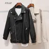 Automne femmes Faux cuir veste lâche doux Pu moto noir Punk manteau femme fermeture éclair pardessus avec ceinture 210430