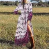 ZANZEA Abito da donna vintage stampato floreale Summer Bohemian Scollo a V Manica lunga Vacanza Abiti lunghi Retro Party Maxi Vestito estivo 7 Y1204