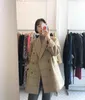 Herfst en Winter Dames Koreaanse Chique Retro Contrast Kleur Plaid Double-Breasted Losse Wol Suit Jacket 210514