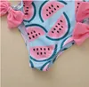 INS baby girls cartroon swim one-piece swimsuit fashion kids watermelon print bowknot swimwear children summer spa bathing suit S1253