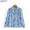 Women Elegant Notched Collar Butterfly Print Business Shirts Office Lady Pleat Puff Sleeve Blouse Roupas Chic Tops LS9045 210416