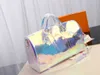 남자 레인보우 레이저 플래시 PVC 디자이너 야외 배낭 투명 더플 브릴리언트 컬러 배낭 수하물 여행 가방 크로스 바디 숄더 럭셔리 디자이너 가방