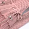 Summer Fashion Runway Pink Dress Women Dolcevita in maglia a più strati Patchwork asimmetrico Midi 210522