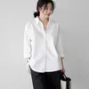 Office Lady Basic Solid Blouse Women Autumn Korean Chic Style Cotton White Shirt Loose Side Split Casual Long Sleeve Tops 12650 210521