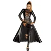 Wetlook Faux Leather Trench Long Drfor WomenPunk DrBlack Vinyl Long Dovetail Cloak Clubwear Plus Size X0529