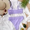 Suisses à deux pièces de côtes de femmes Sexy Bikini Set High Wavy Wavy Neon Mageur de bain néon ondulé Bandage Backage Beachwear Purple Monokini Push Up Bathing Biquinis S M L