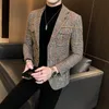 Vintage geruite blazers Britse stijlvolle mannelijke pak Business Casual jas Terno Masculino herenblazerpatroon