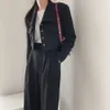 Autumn Winter Chic Women's Pant Suits Single Breasted Short Notched Blazer & Office Wear Suit Female Sets 210428