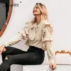 Vintage Rüschen elegante Frauen Bluse Hemden Casual Büro Dame Fliege Blusen Hemd Solide Arbeitskleidung Blusas Mujer Tops 210414