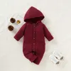 Spring and Autumn Baby Boy Girl Solid Cardigan Hooded Long-sleeve Jumpsuit One Pieces 210528