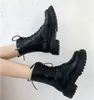 Damenstiefel, dreifach schwarz, Plateauschuhe, Damenstiefel, Schnürschuhe, Lederschuhe, Sportschuhe, 06